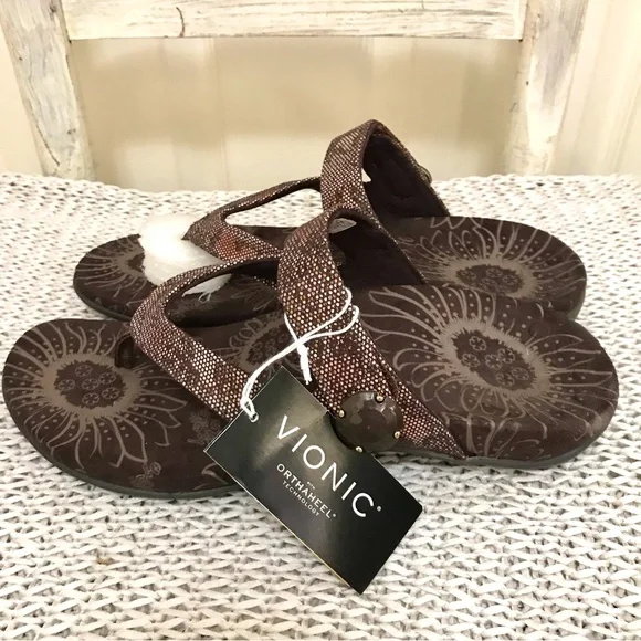 NIB Vionic Cocoa Sandals in Bronze Snake - Picture 8 of 16